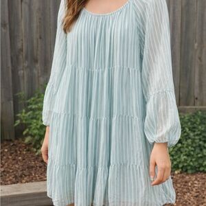 Women’s Lightweight blue-white striped boho dress - size Medium